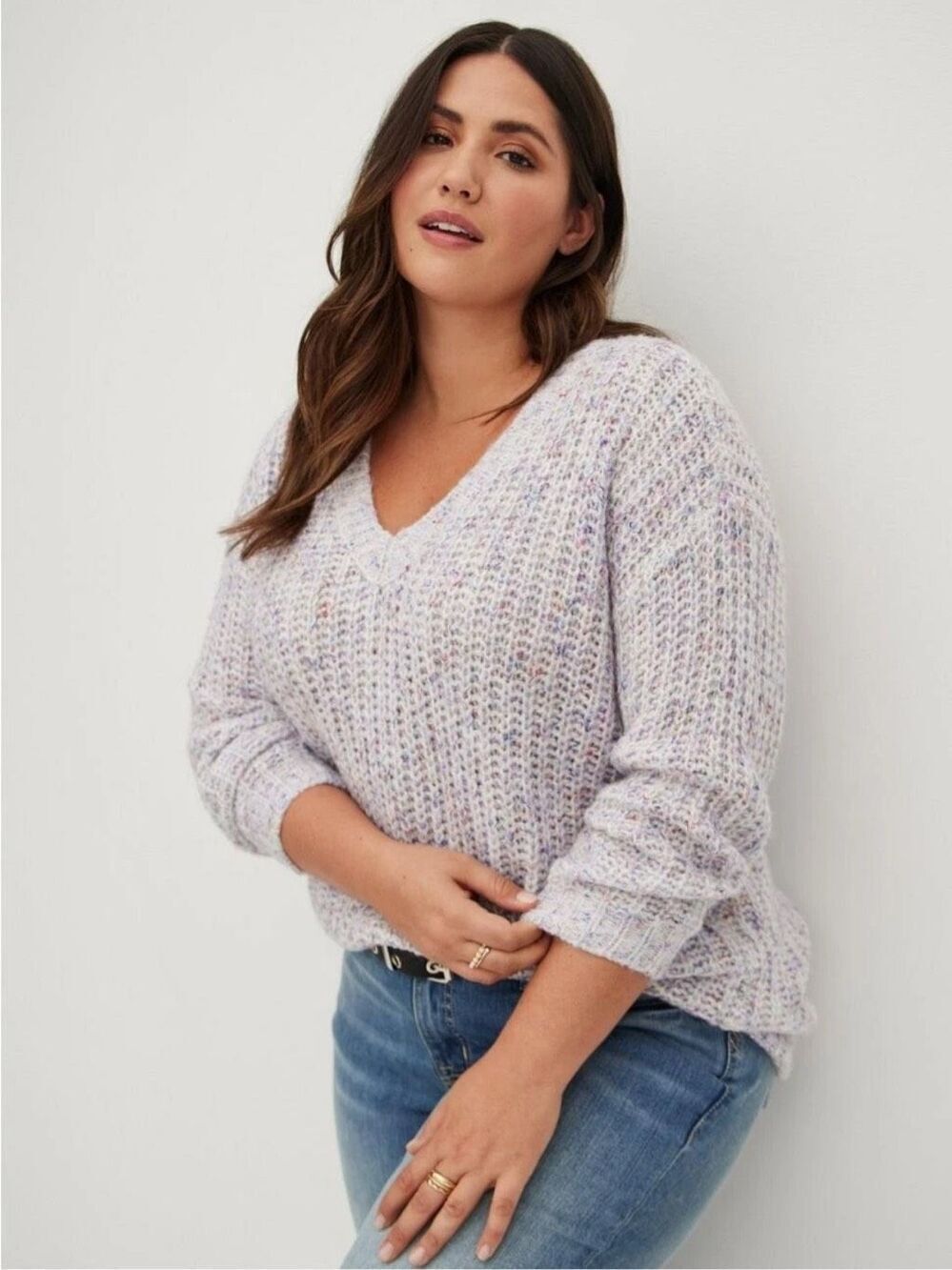 Torrid chunky knit confetti multicolor 1x pullover v-neck sweater